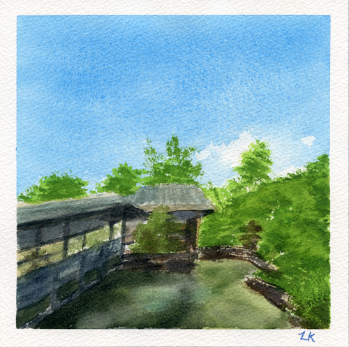 Shōsei-en Garden in Kyoto, watercolor painting