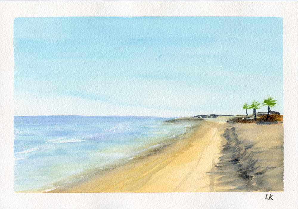 Original watercolor painting of Del Mar Beach, San Diego, California.