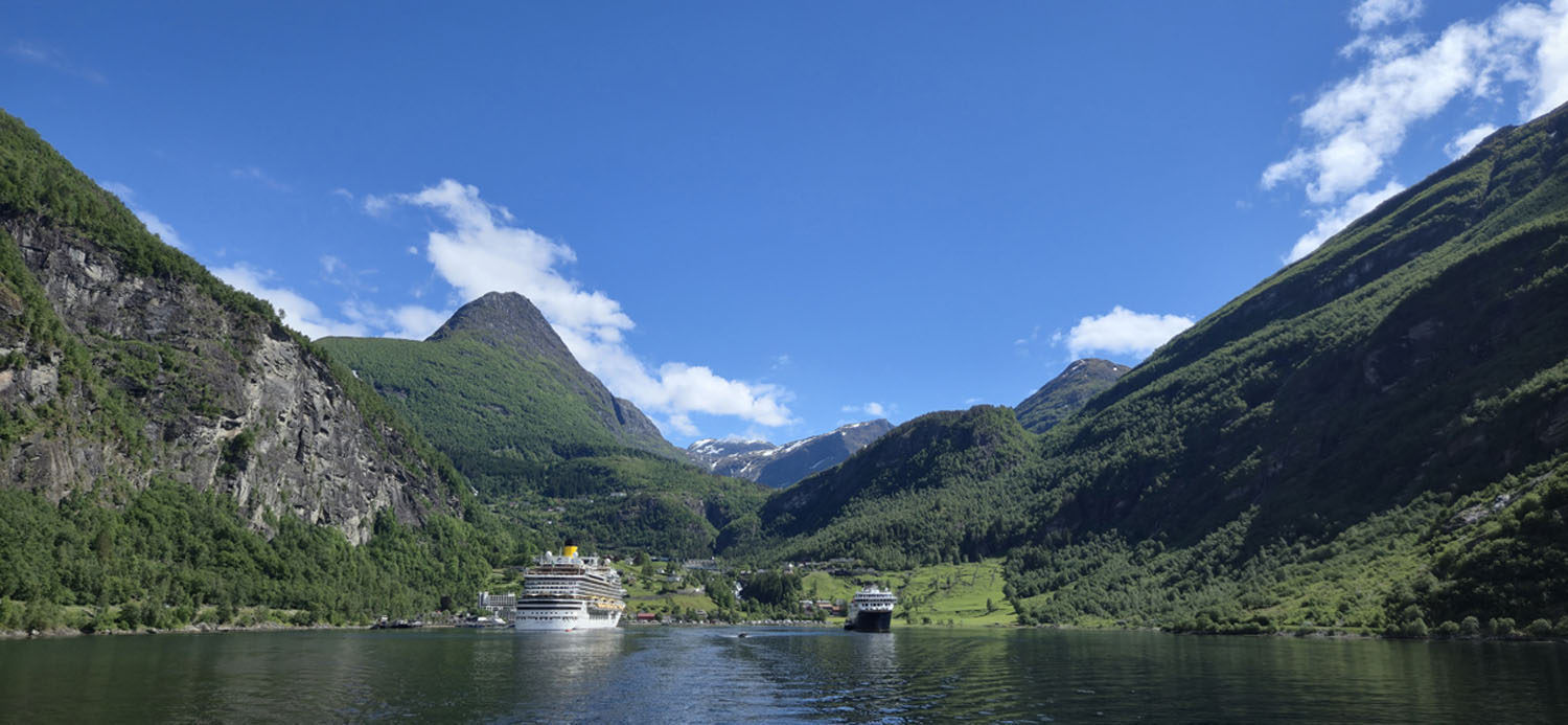 View from the fjord cruise as we departed Geiranger, heading back to Ålesund.