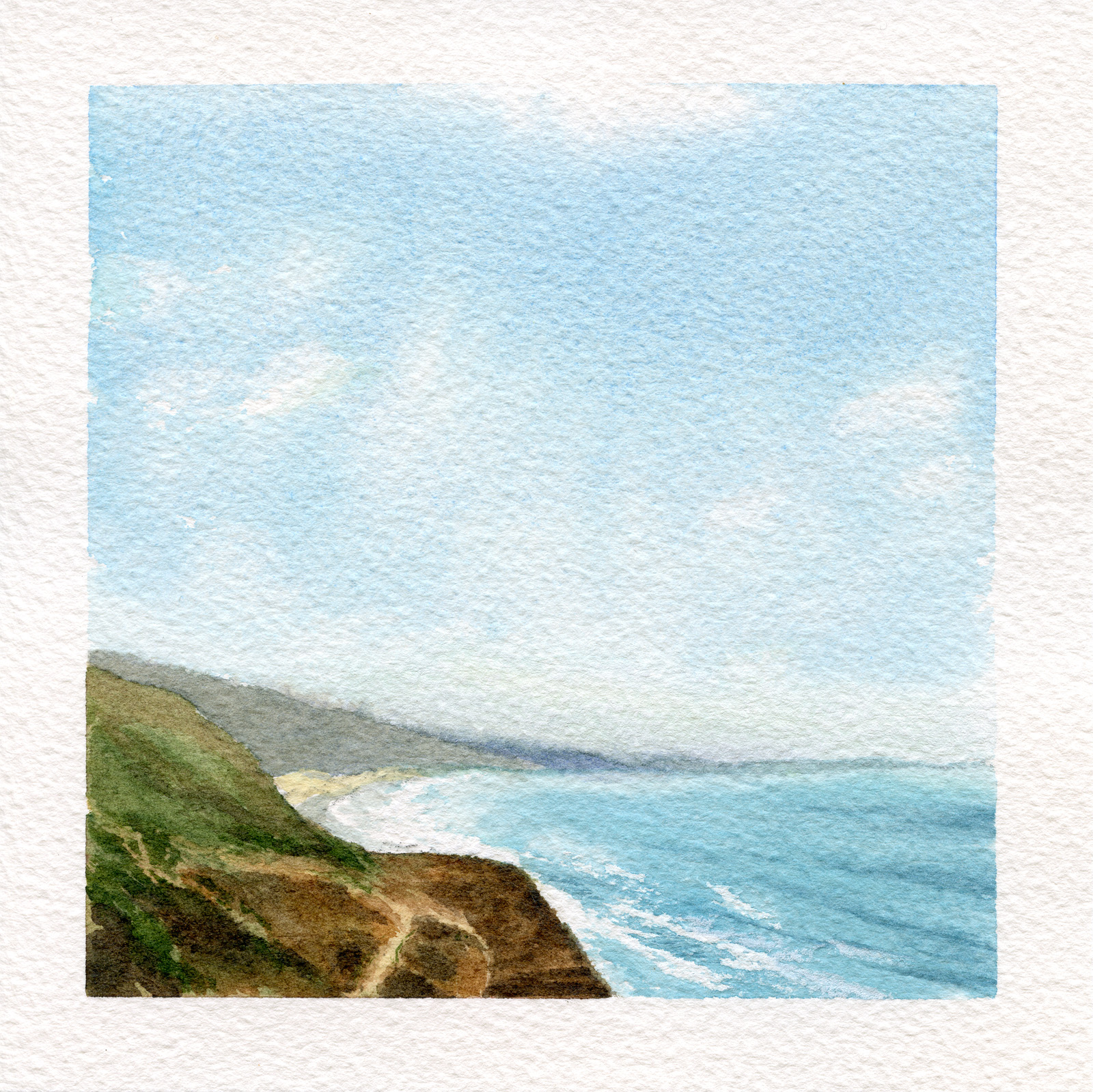 Original watercolor painting of the iconic Torrey Pines hiking trails.
